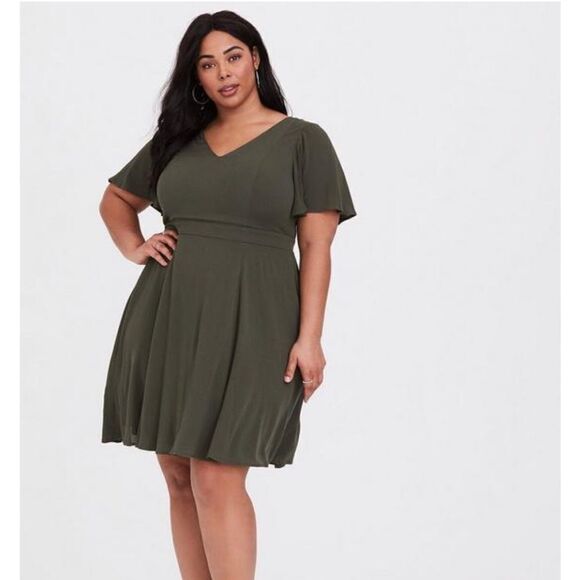 Torrid Gauze Flutter Sleeve Skater Dress - Picture 1 of 9